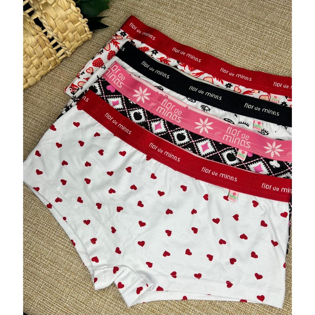 Kit 6 Peças Shortinho Box Feminino Boxer Cotton Calcinha Confortável Short Adulto Estampadas