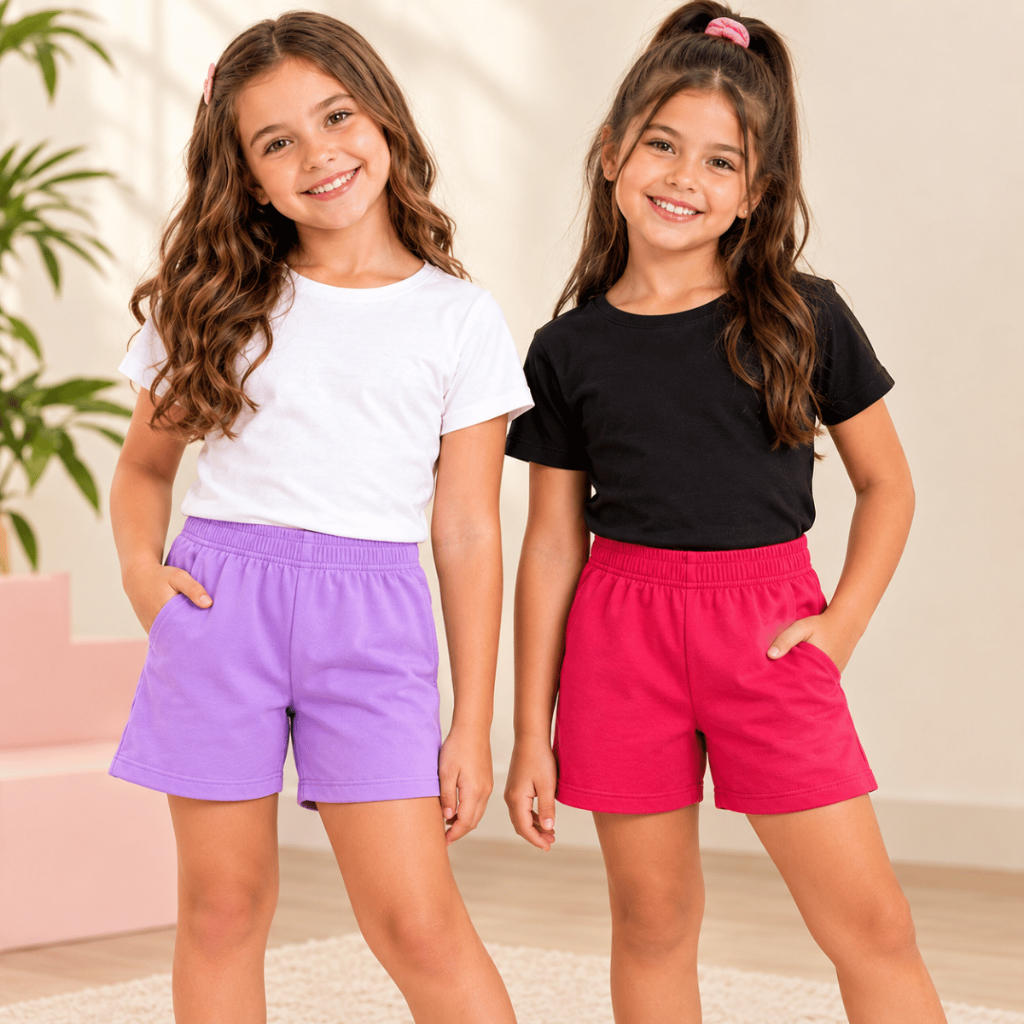 Kit 2 Short Ciclista Infantil Feminino Cotton Macio Conforto Dia a Dia Escola