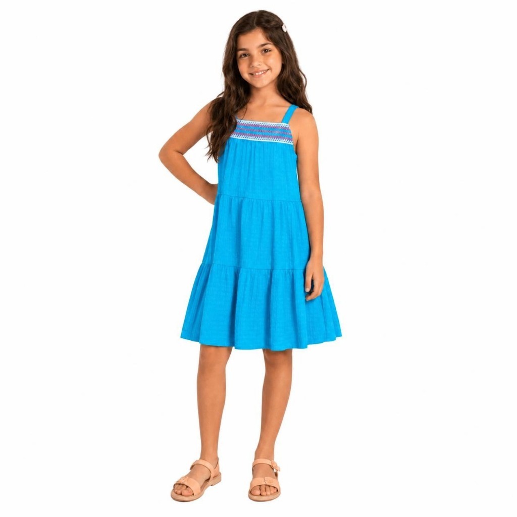 Vestido infantil menina em cotton com aplique de cordão Brandili
