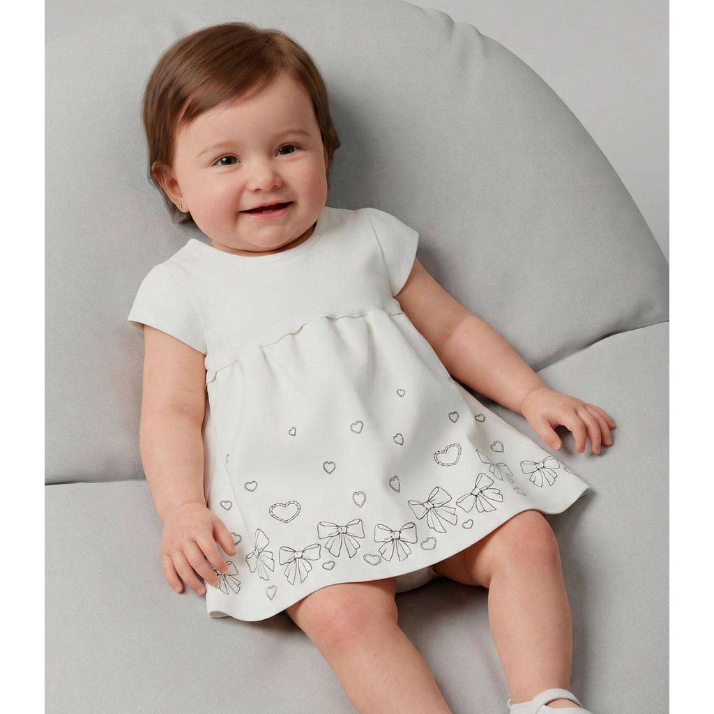 Vestido Infantil Manga Curta Em Cotton Select Bege