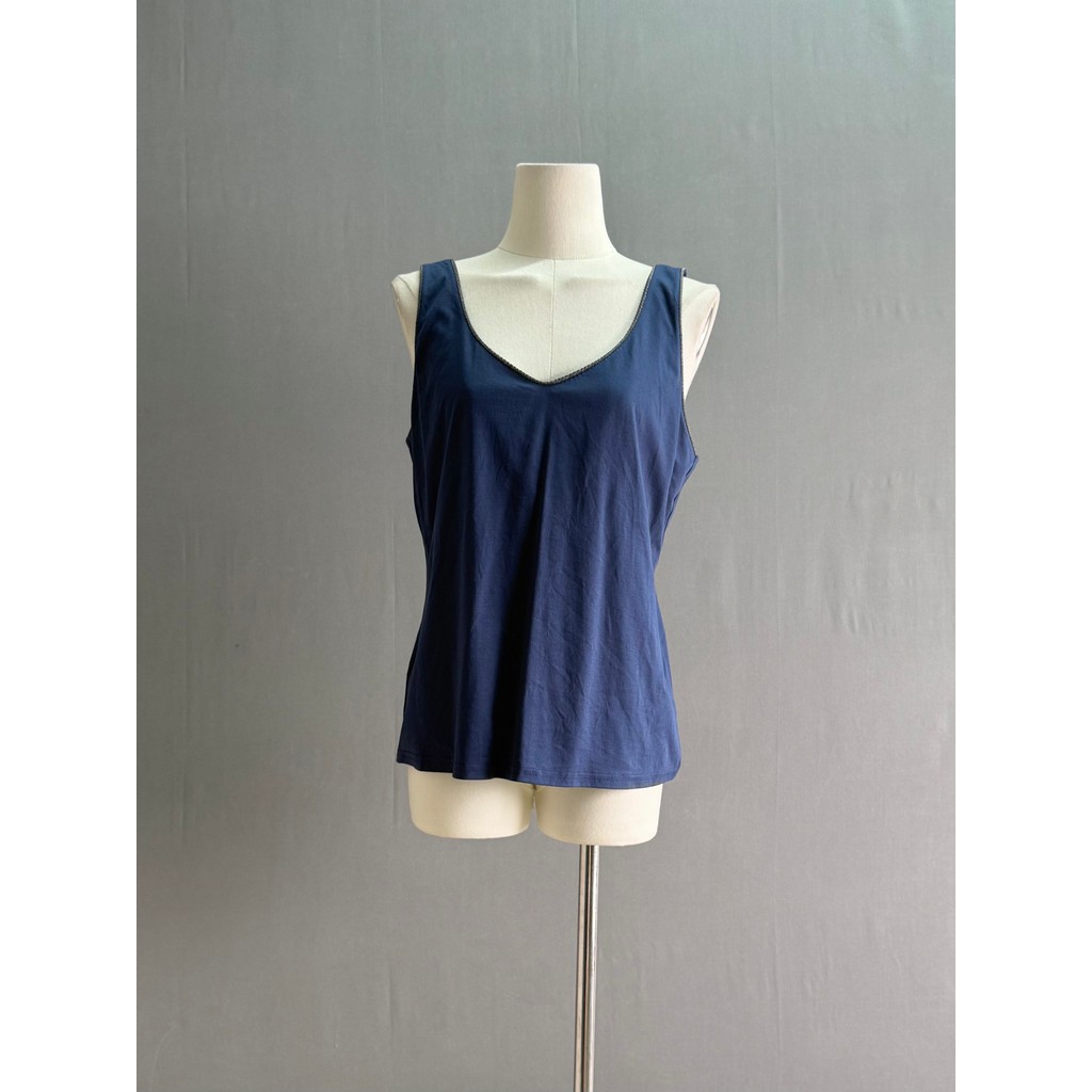 American Light Luxury EC ~ RU Azul Marinho Rebites Diamante Coração Colar Puro Algodão Amigável à Pele All-Match Sling T