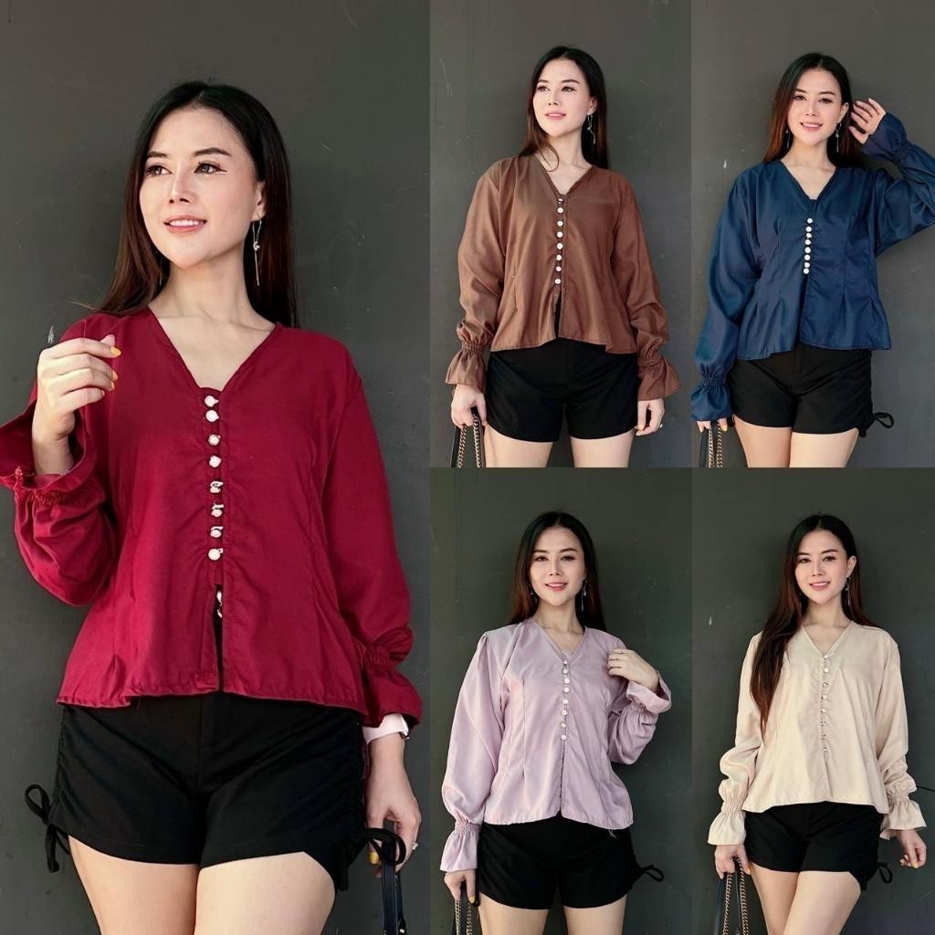 KATUN [Importação]-Zec Women's FASHION LINA/Bora Top/Casual Micro Cotton Long Sleeve Blouse/Trendy Women's Outfit/Blusa De Botão De Mulher Com Manga De Borracha Modelo/Daily Hijab/Non Friendly/Simple