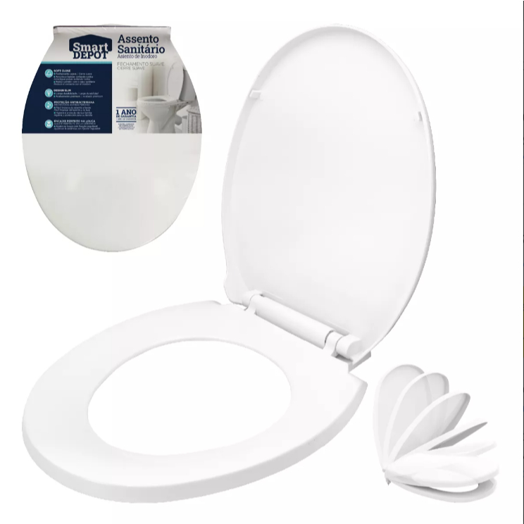Assento Sanitário PP UNIVERSAL 41x36 Basic Soft Close Branco Plástico Fechamento Suave - Smart Depot