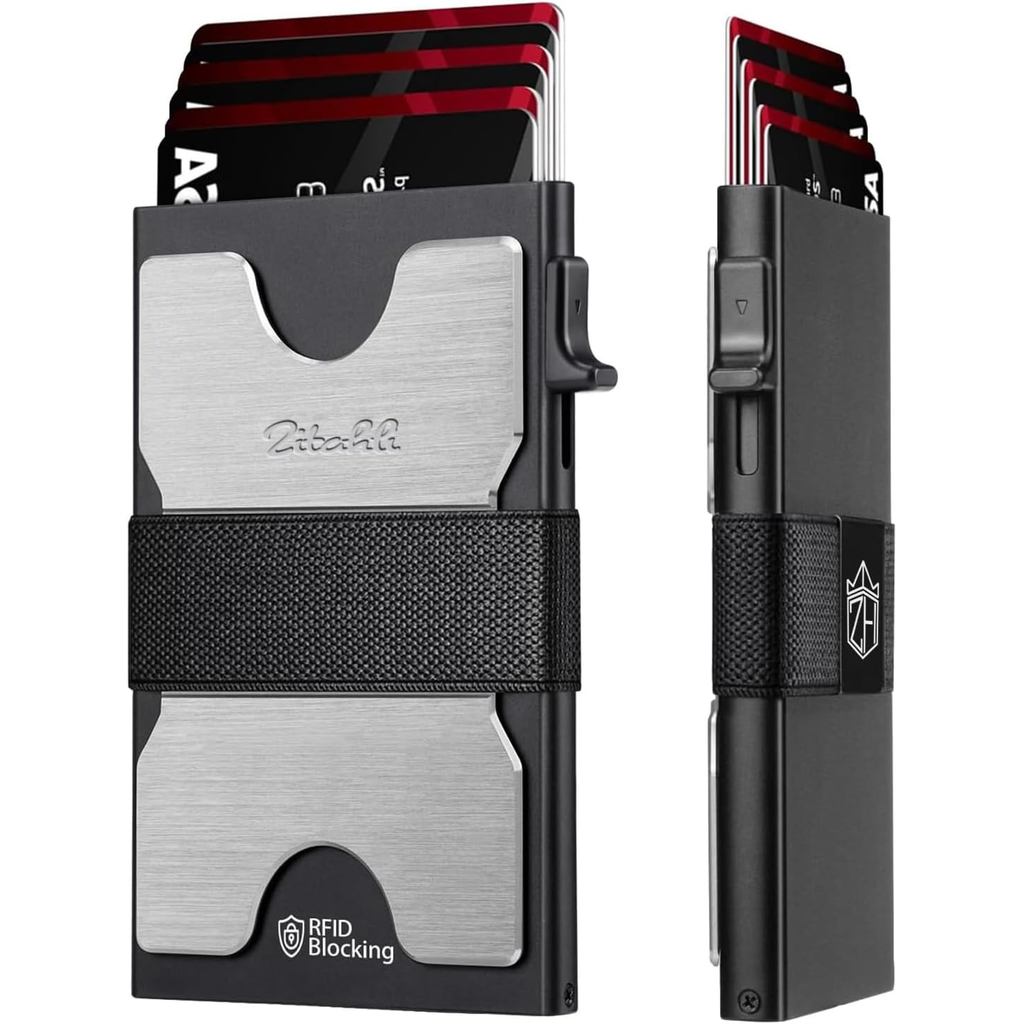 Carteiras Porta-Cartões Zitahli para Homens - Carteira Slim com Capacidade para 6+6 Cartões, Porta-Cartões de Metal, Car