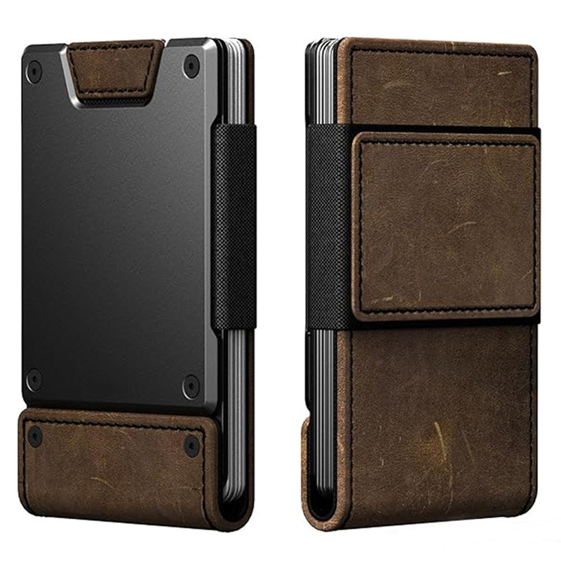 Nova carteira de couro de Metal Pull-out Ultra-fino carteira de couro genuíno titular do cartão masculino titular do car