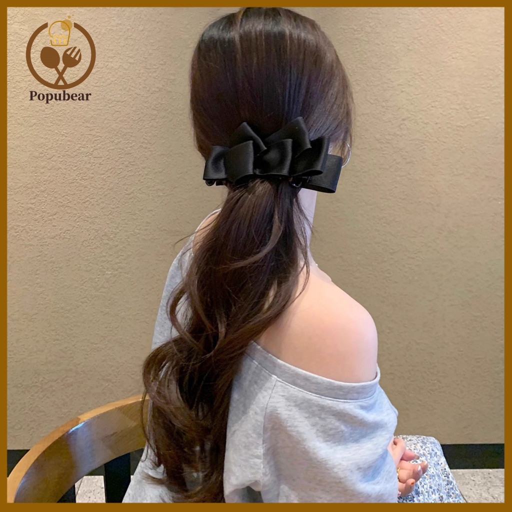 Low Ponytail Hair Claw Small Face Accessory Women Clip Anti-slip Strong Grip with 3d Bow Design Satin Texture Holder for
