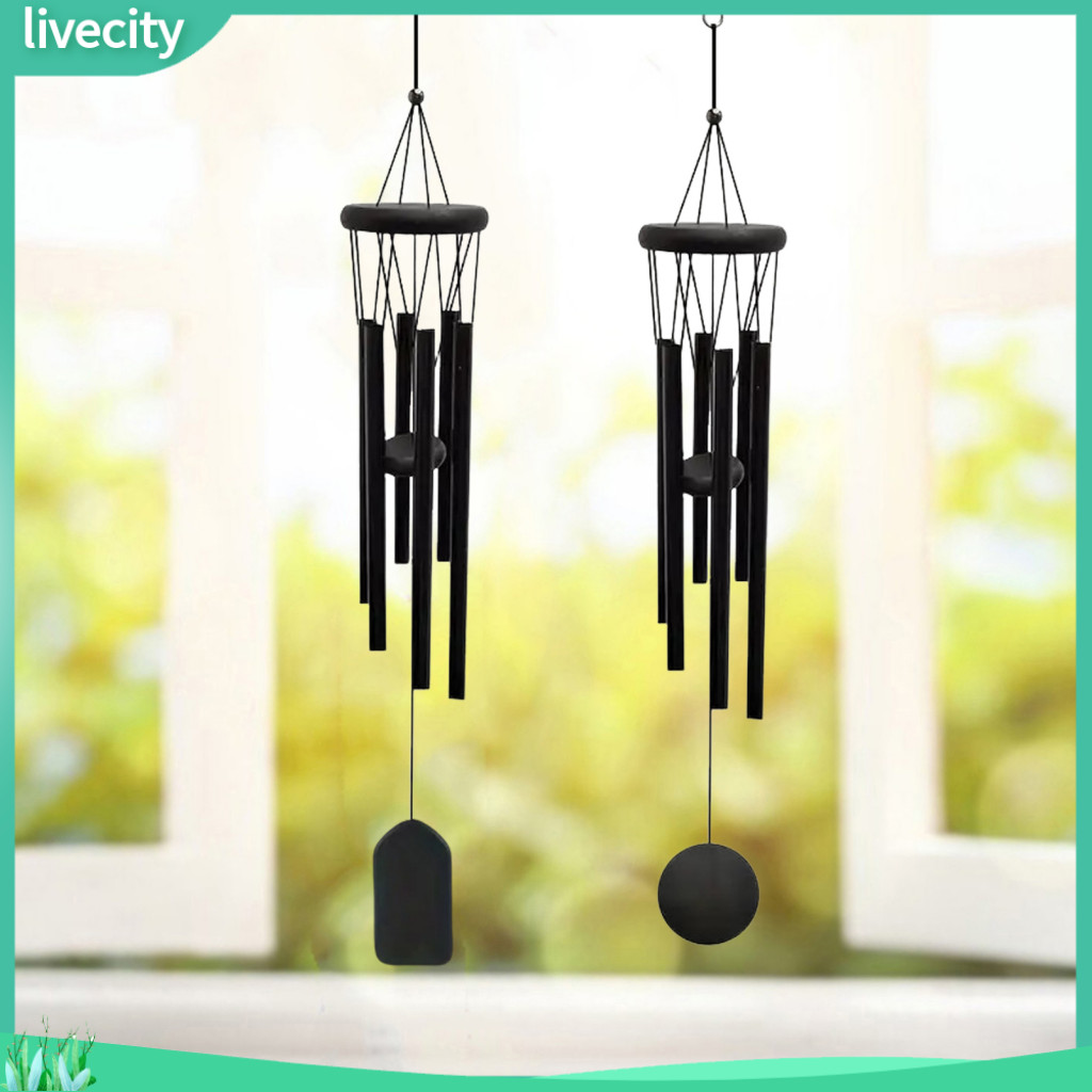 Livecidade Ao Vivo | Sino De Vento Decoração Crisp Sound Chime De 6 Tubos Preto Com Gancho Em S Para Pátio De Jardim Melodia Calmante Pingente De Exterior Aniversário Perfeito