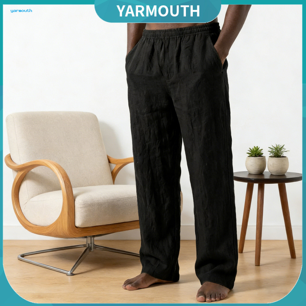 Men Linen Pants Breathable Men’s Lightweight Loose Fit Summer Trousers Solid Color Holiday Beach Travel Vacation for S