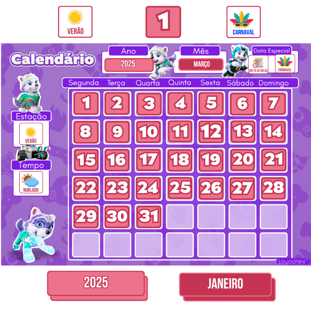 Calendário Infantil com Tags Ideal para Desenvolvimento Infantil Tema Everest