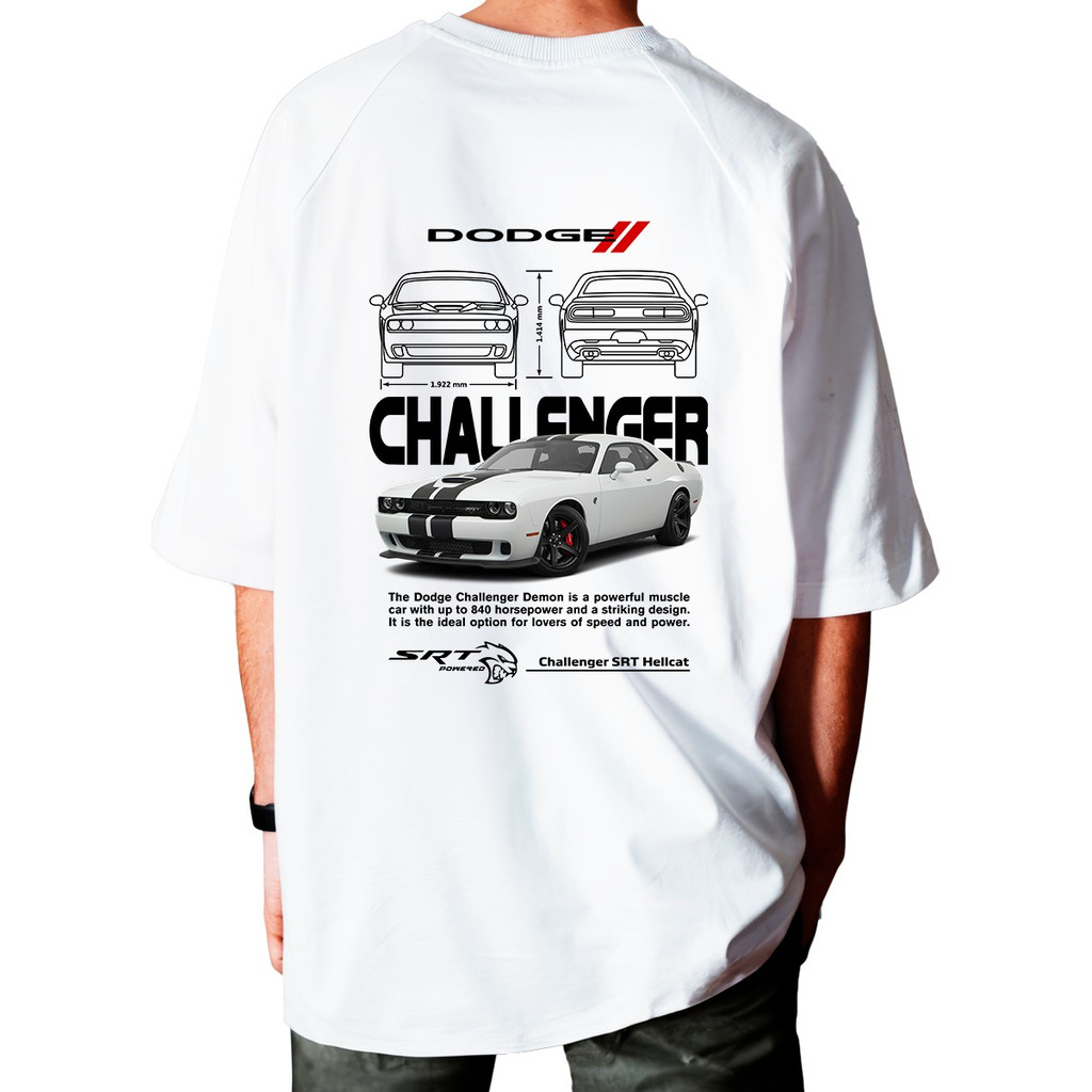 Camiseta Unissex Oversized Plus Size Feminina Masculina Dodge Challenger Estampa de Muscle Car Americano 100% Algodão Co