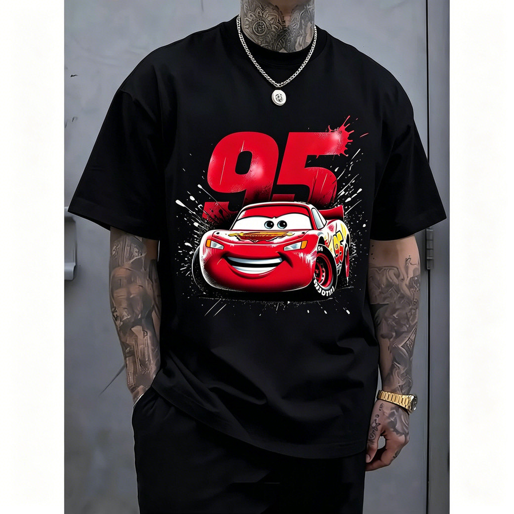 「BR.Moonlight」Camiseta Unissex Premium Plus size Disney Cars McQueen Splatter Vermelho Básica Oversized 100% Algodão