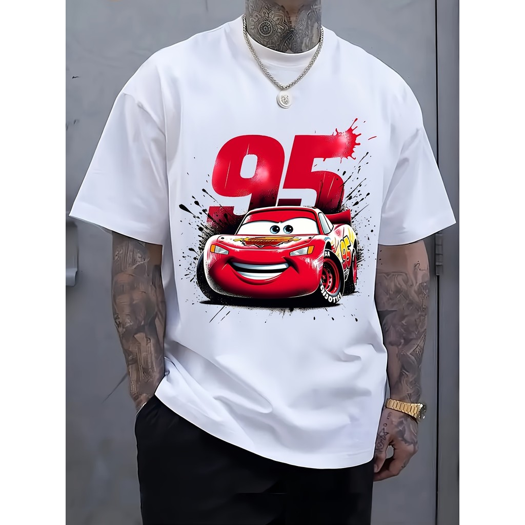 Camiseta Unissex Premium Plus size Disney Cars McQueen Splatter Vermelho Básica Oversized 100% Algodão Confecção Própria