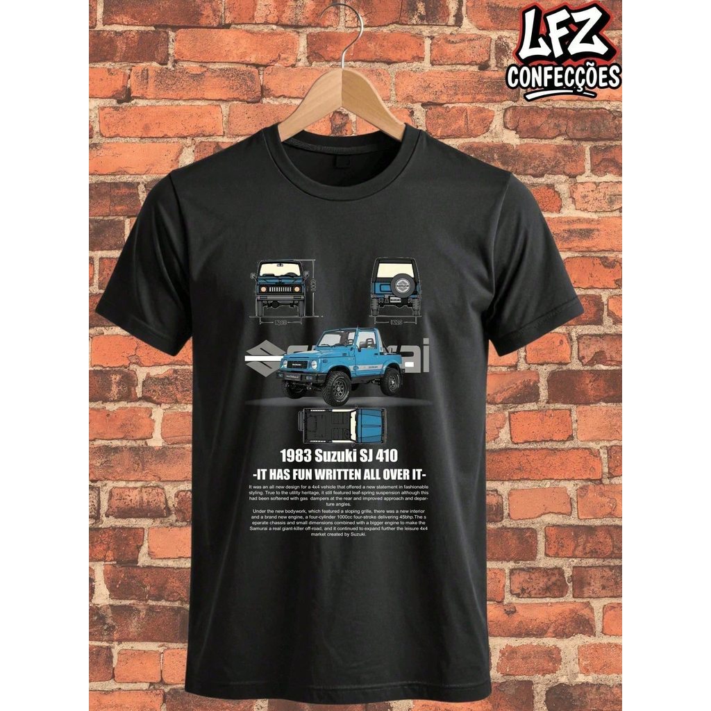 Camiseta Suzuki SJ 410 Turbo Car Sped Camiseta Camisa Blusa Unissex 100% Algodão Lançamento Envio Imediato!! Plus Size