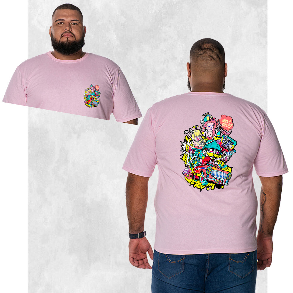 Camiseta Plus Size Algodão Estampada Premium Boom Cars Frente Costas