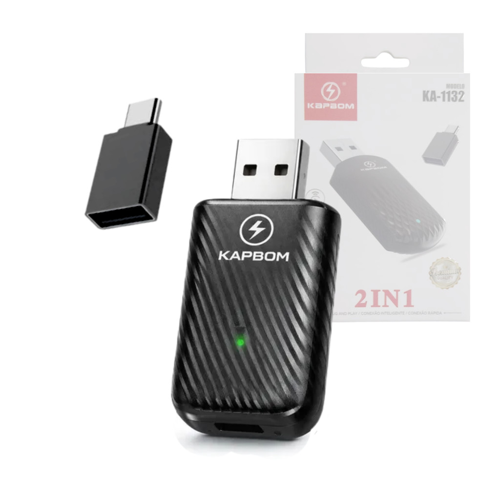 Adaptador Carplay Wireless e Android Auto 2 em 1 Kapbom KA-1132