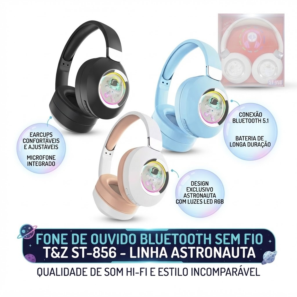 Fone de Ouvido Bluetooth Wireless Desenho ASTRONAUTA T&Z ST-856