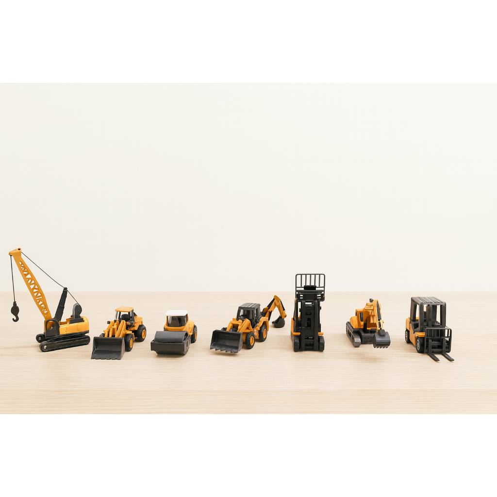 Kit 7 Tratores Máquinas Pesadas Miniatura Metal ABS Premium  Brinquedo Mini Colecionável Exclusivo