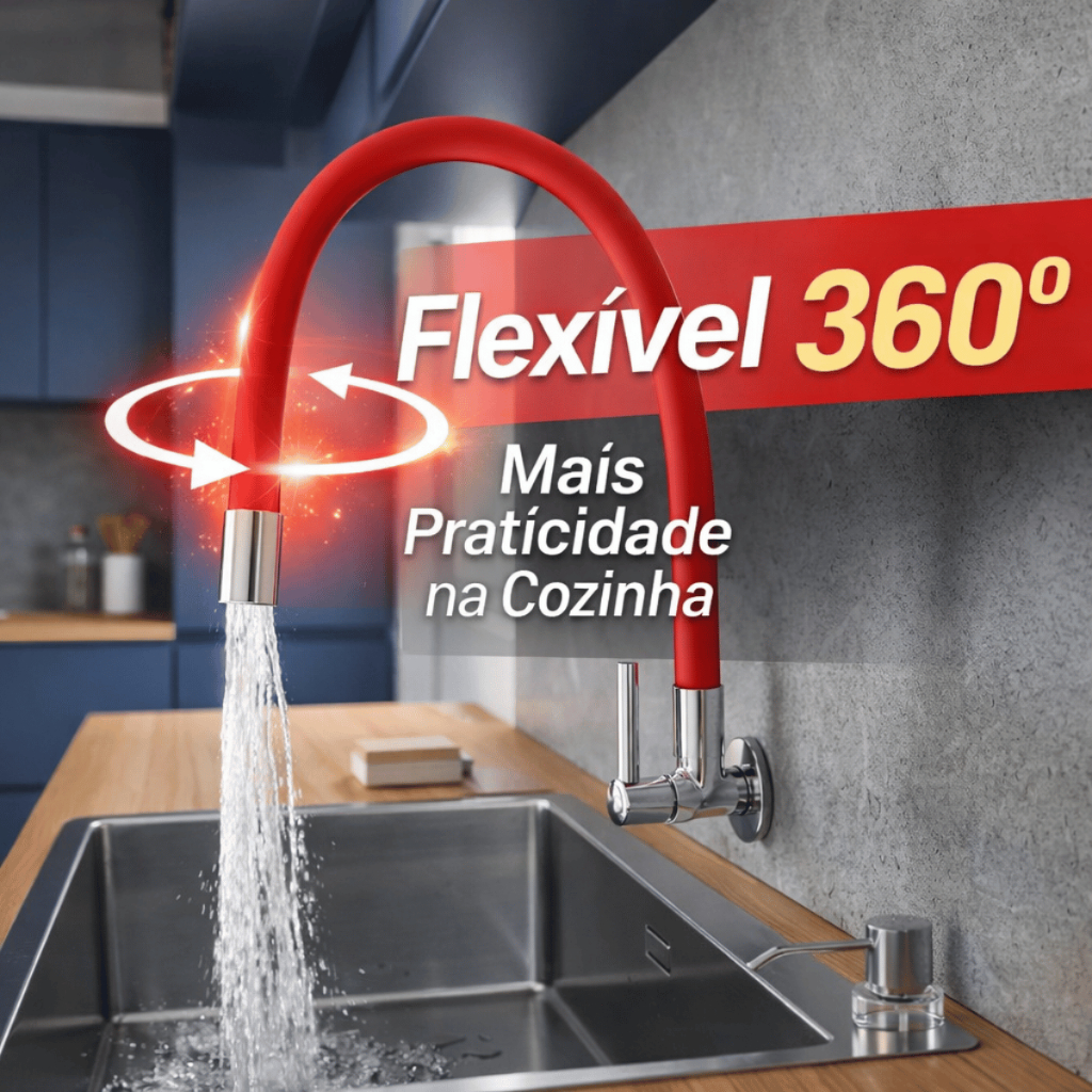 Torneira Gourmet Cozinha Flexível 360° Parede Metal Reforçado Colorida Premium ABS