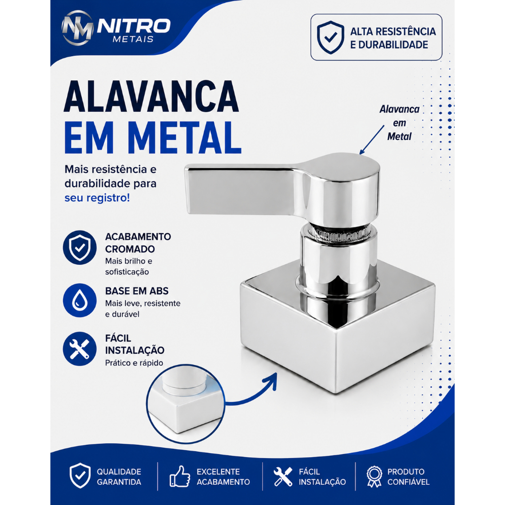 Acabamento de Registro Pressão e Gaveta Alavanca Metal C60 Base ABS Cromado Premium 1/2 3/4 Padrão Deca