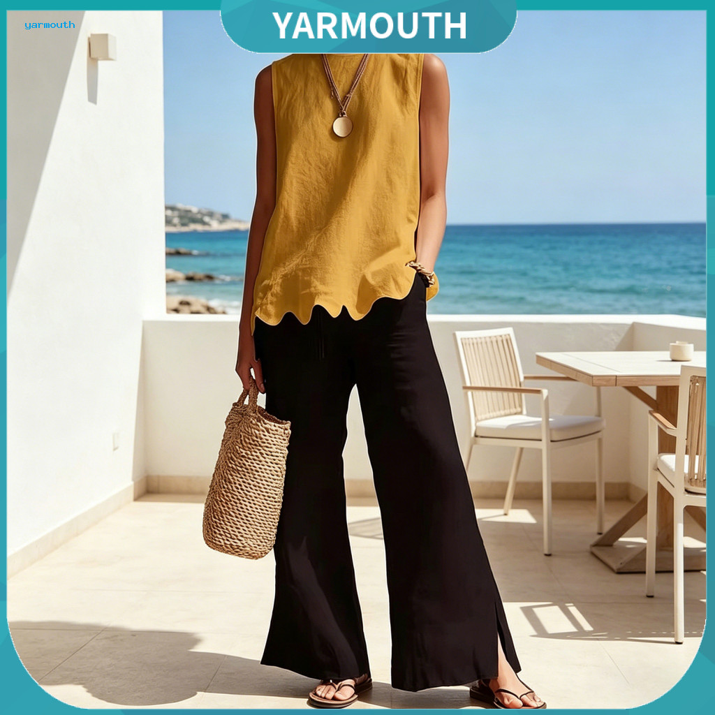 Breathable Women Shirt Fashionable Top Women’s Summer Loose Fit Crew Neck with Wavy Hem Comfortable Lightweight Blouse