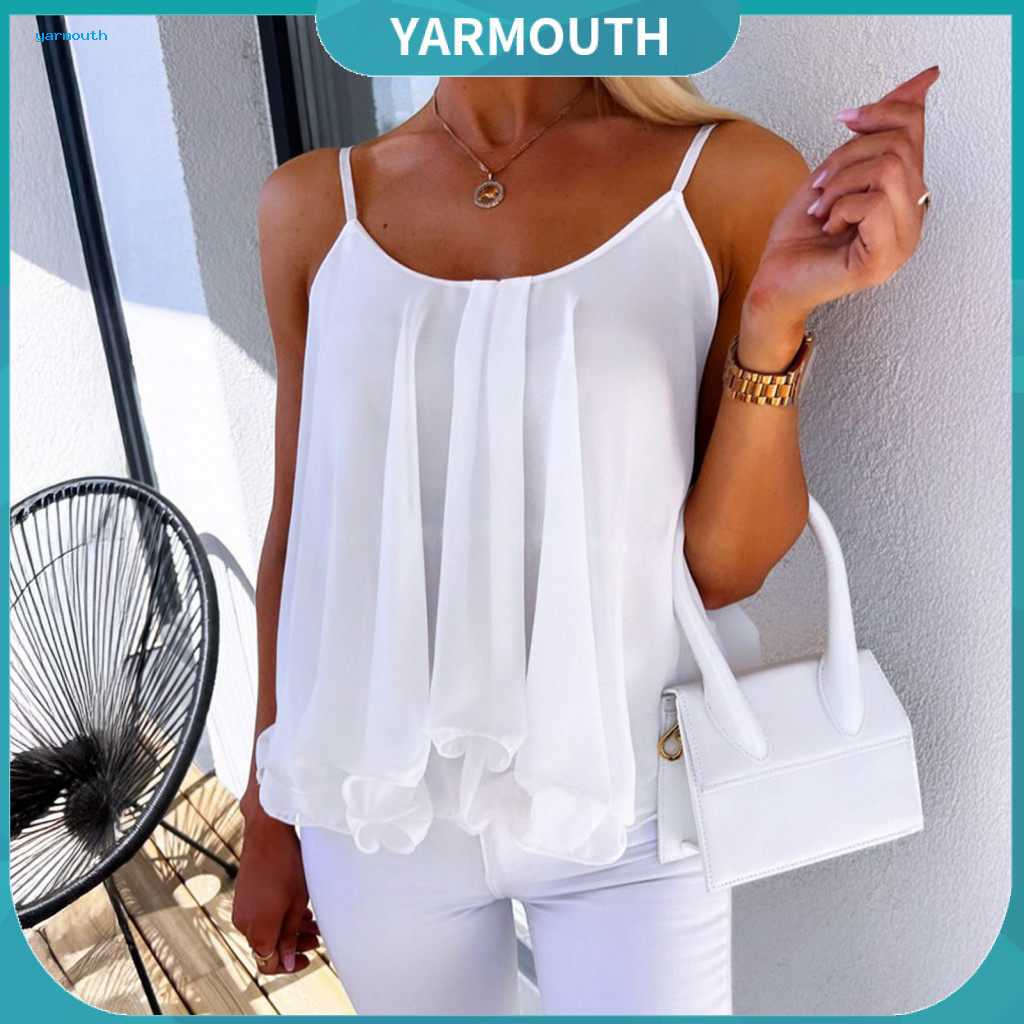 Lightweight Summer Blouse Women Chiffon Tops Women’s Layered Ruffle Hem Loose Fit Top Breathable Sling Vest for Hot fo