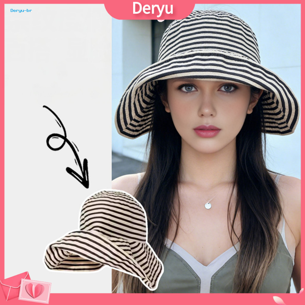 Breathable Sun Visor Hat Women’s Wide Brim Lightweight Uv Protection Beach with Striped Print Summer Outdoor Travel Ve