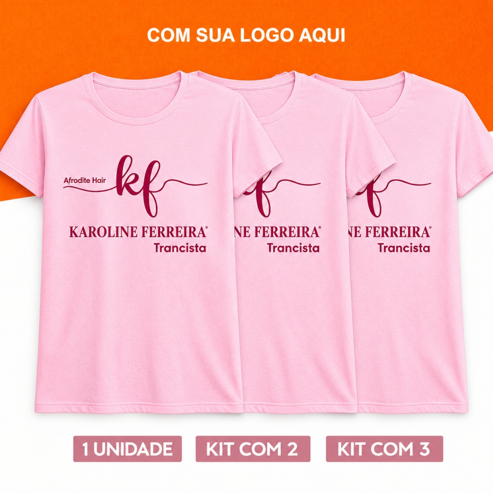 Kit Camisa personalizada Rosa bebê com sua Logomarca ,  Logotipo , Uniforme , Nail designer , Cabelereira