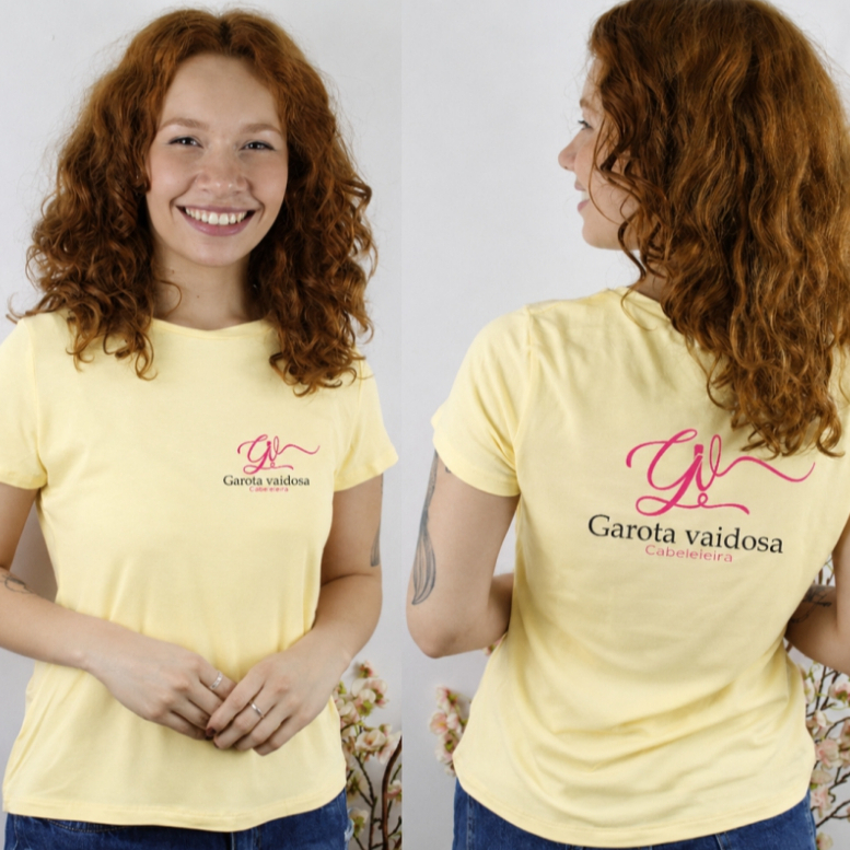Camisa personalizada Blusa Amarelo bebê com sua Logomarca ,  Logotipo , Uniforme , Nail designer , Cabelereira