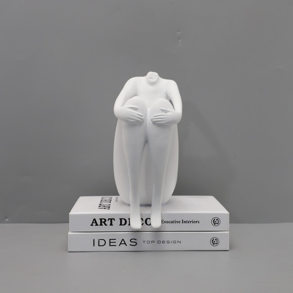 PHRL Modern minimalist figure sculpture holding legs in sitting pose, decorative piece for model rooms, living rooms, en