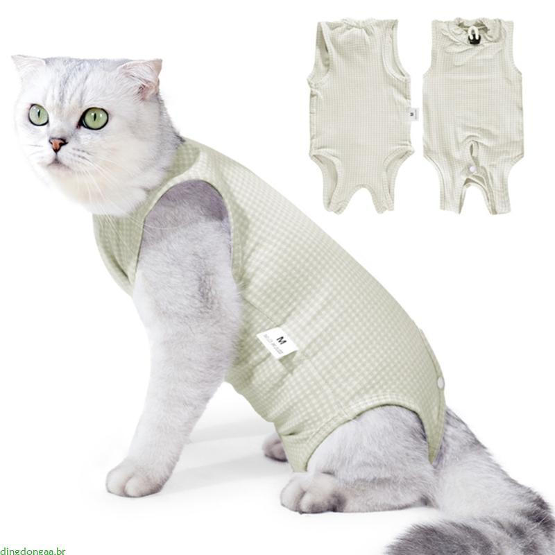 dingdongaa Respirável Feline Spay Recovery Suit Post Op Roupas Proteção Evitam Lambidas
