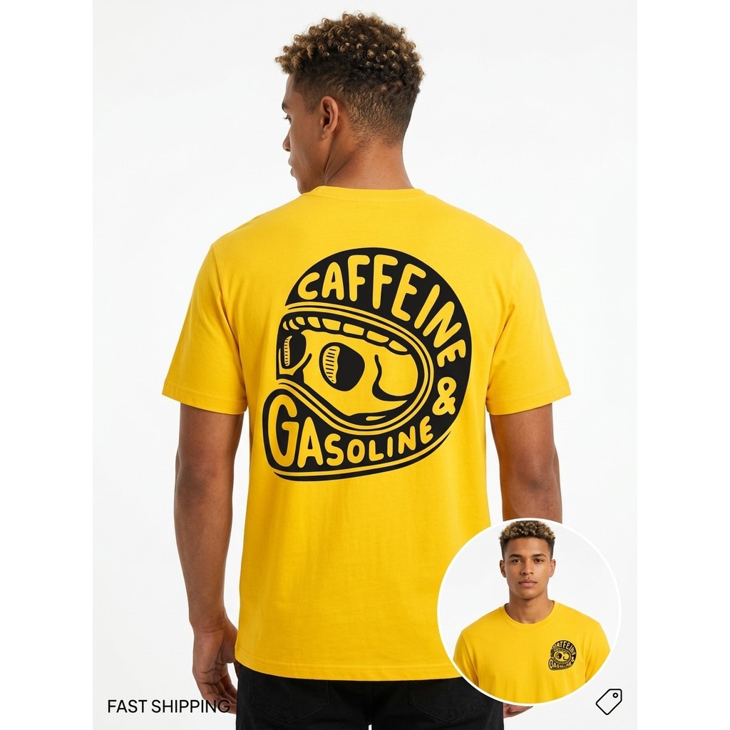Camiseta Masculina Moto Caffeine Gasoline Streetwear Estampa Vintage Camisa Plus Size Envio Rápido