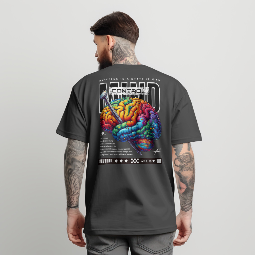 Camiseta Masculina 100% Algodão Camisa Básica T-shirt Estampada Mind Control Vintage Promoção Streetwear