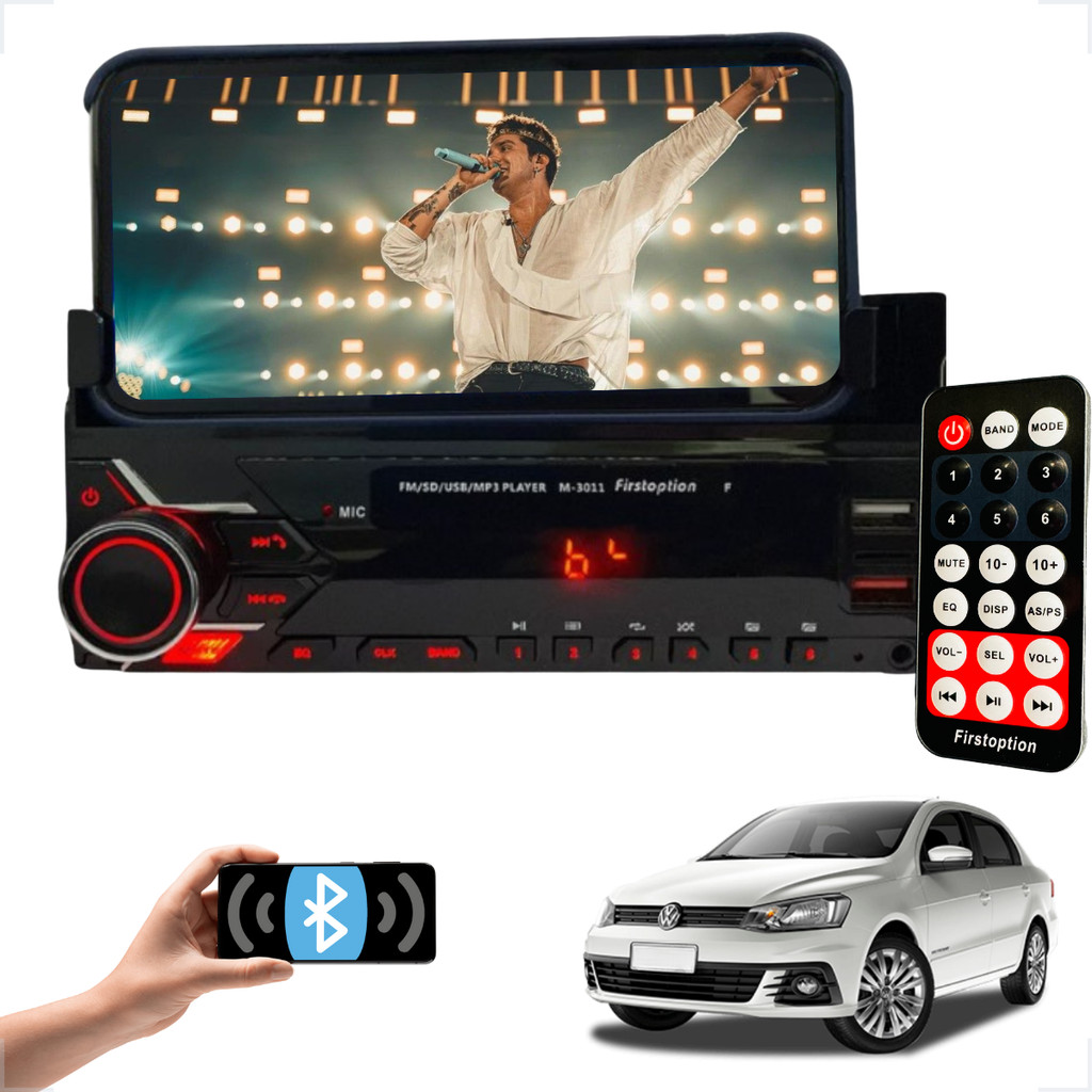 Rádio MP3 1 Din Bluetooth Com Suporte Celular Voyage 1981 1982 1983 1984 1985 1986 até 2023