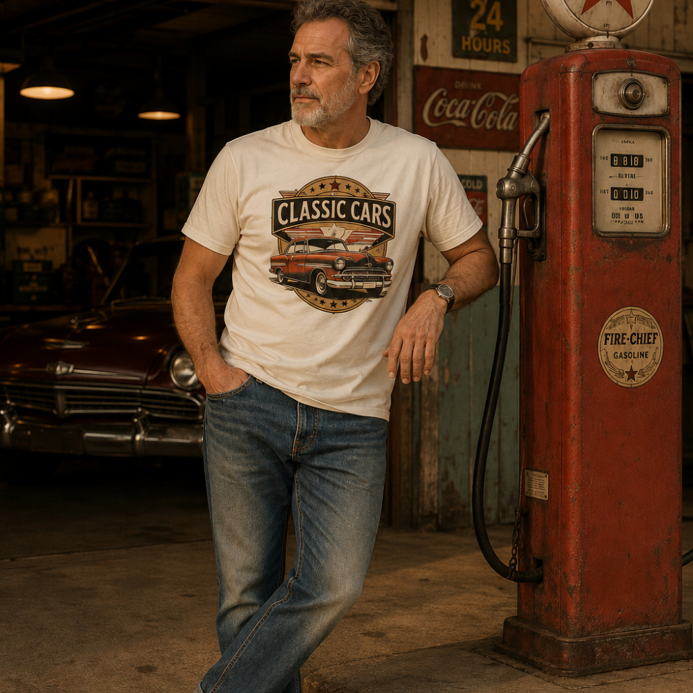 Camiseta Masculina Estampada Classic Cars Retrô 100% Algodão Casual