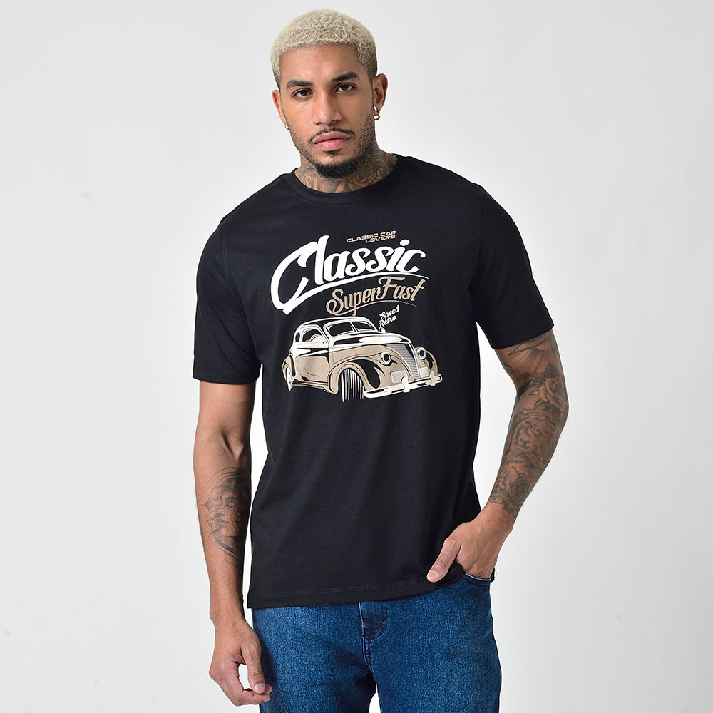 Camiseta Masculina Manga Curta Estampada a Classic Car