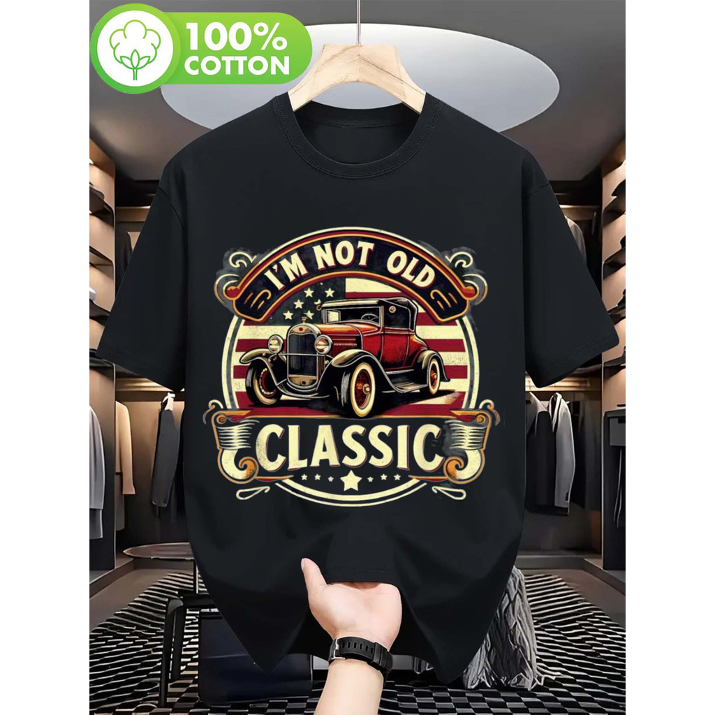 Camiseta Masculina Classic Vintage Car Dad Grandpa Design Estampa Retrô Confortável Divertida Estilosa Casual