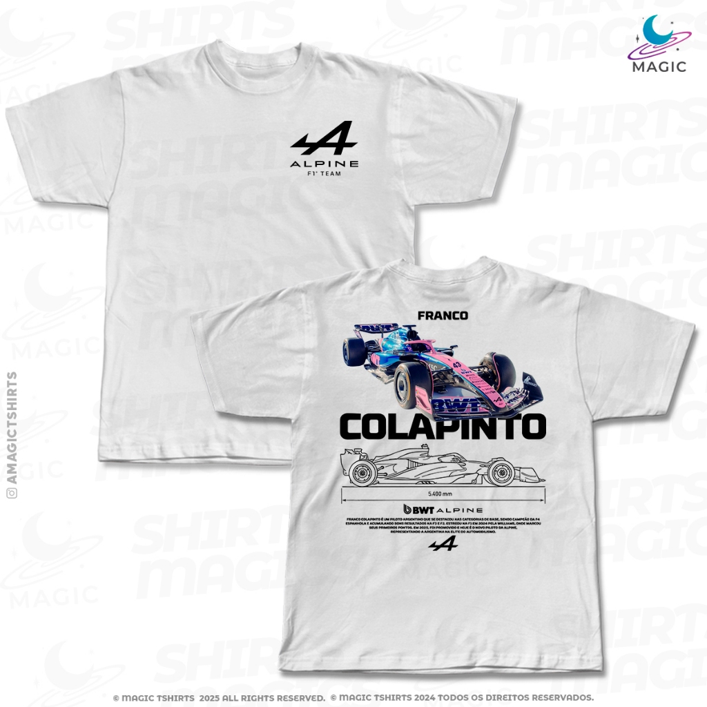 Camiseta Franco Colapinto #43 Classic Car Alpine F1 Team 2025 100% Algodão unissex