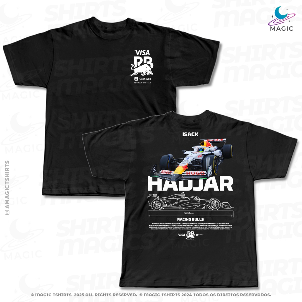 Camiseta Hadjar #6 Car Classic Visa Cash App Racing Bulls F1 Team 100% Algodão unissex