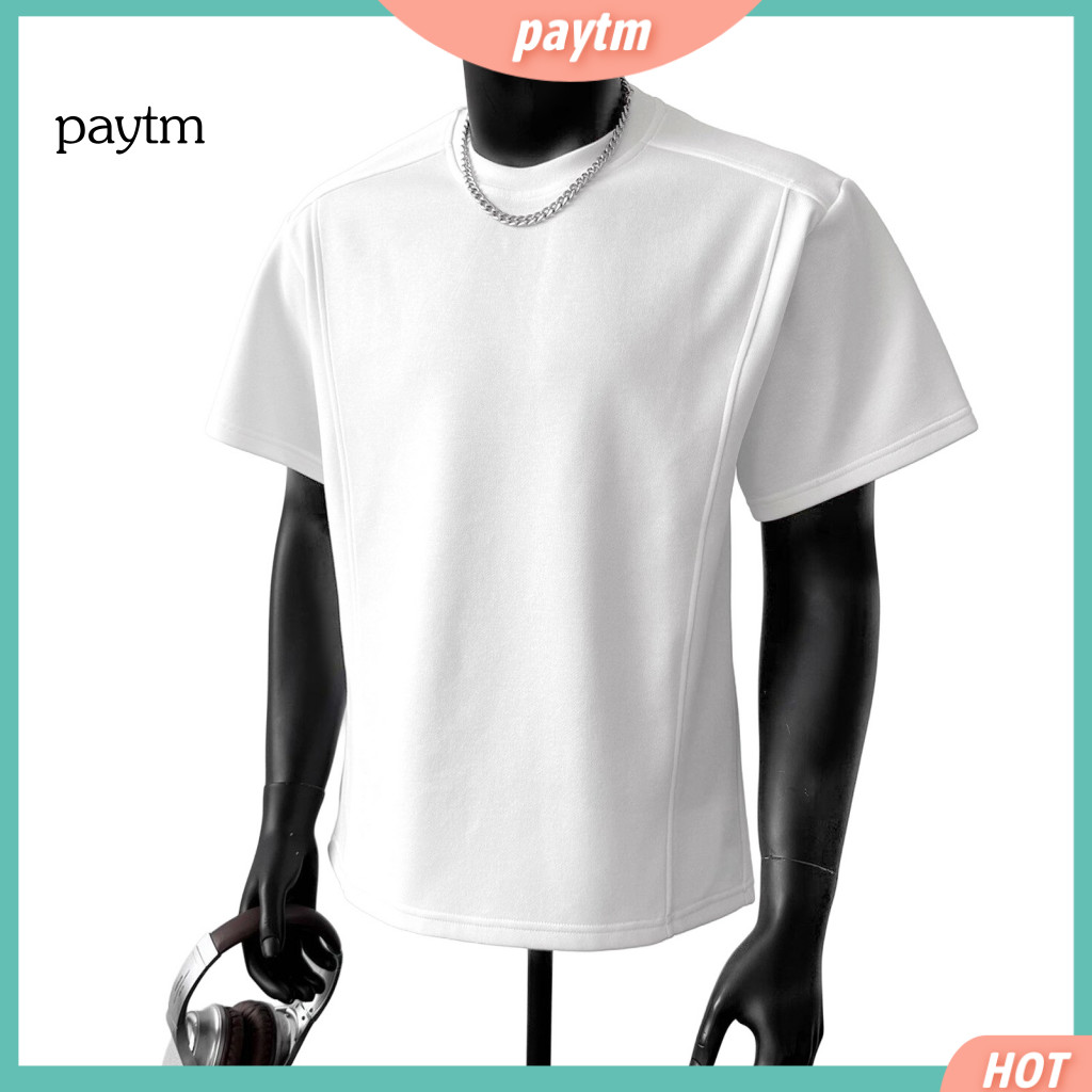 Men Solid Color T-shirt Comfortable Polyester Tee Men's Casual Crew Neck Breathable Loose Fit Stylish Daily Wear for Str