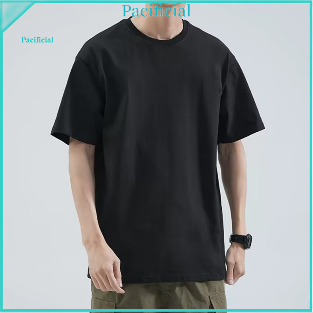 Stylish Men Top Loose Fit T-shirt Men's Solid Color Casual Round Neck Short Sleeve Summer Tee for Daily Life Parties Str