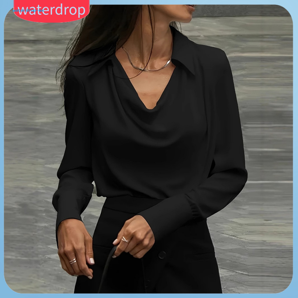 Women’s Casual Long Sleeve Shirt Loose Fit Solid Color Blouse with Lapel Collar – Perfect for Office Vacation Daily