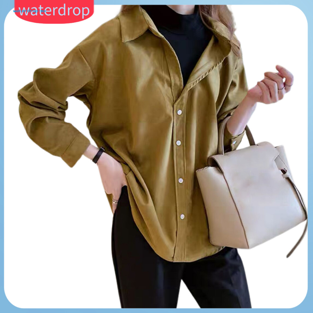 Women’s Corduroy Shirt Long Sleeve Lapel Single-breasted Casual Blouse Commuter Style Layered Top for Office and Daily