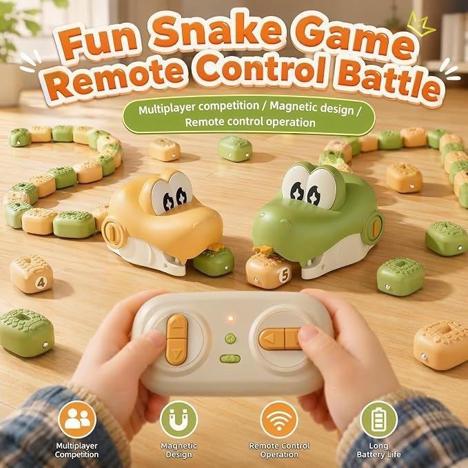 Children's remote-controlled magnetic toy for two-player battle, featuring remote control and competitive game of Snake