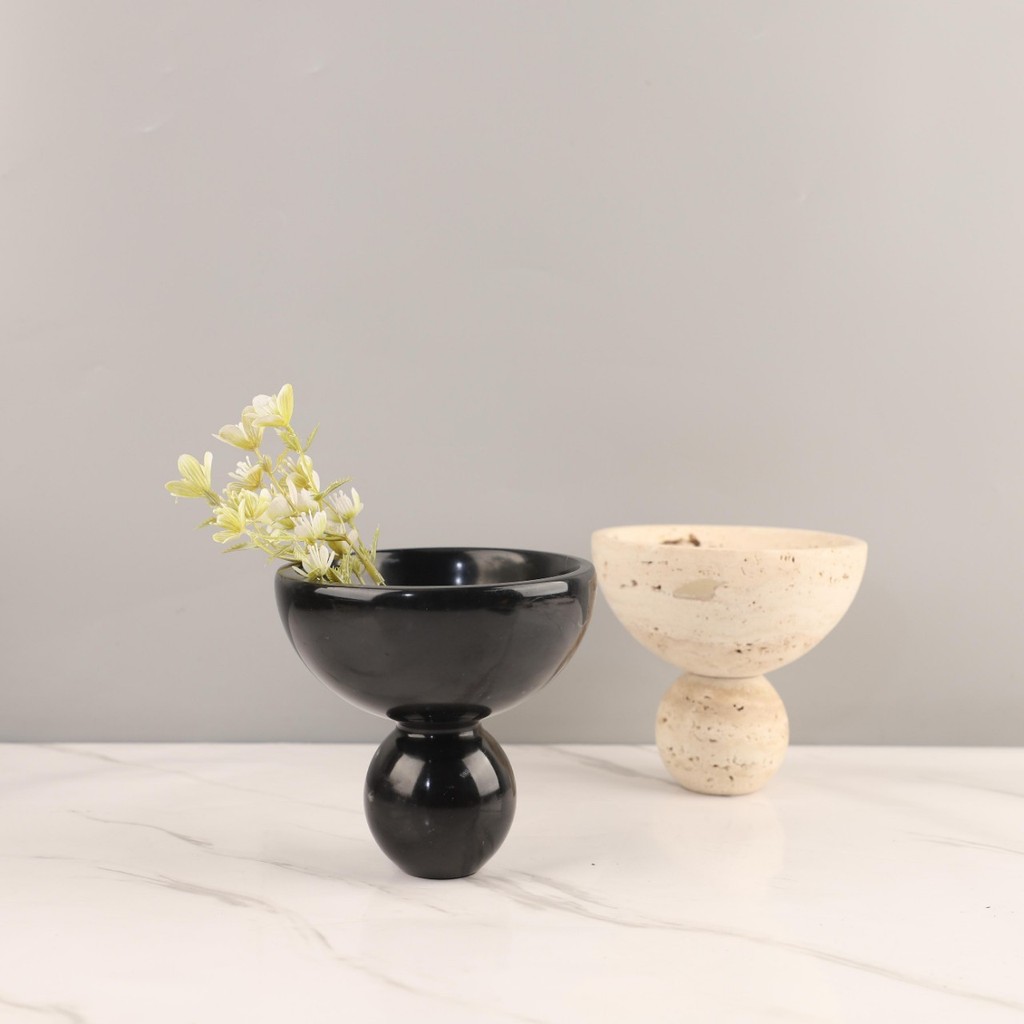 OGY4 Modern minimalist wabi-sabi style natural marble and travertine everlasting moss bonsai flower pot, living room ent