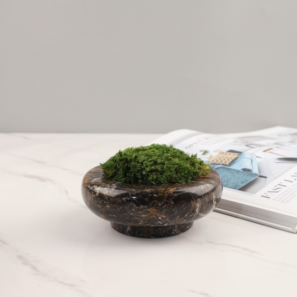 ZVWU Modern minimalist Wabi-Sabi style natural marble and travertine everlasting moss flower pot, a decorative piece for