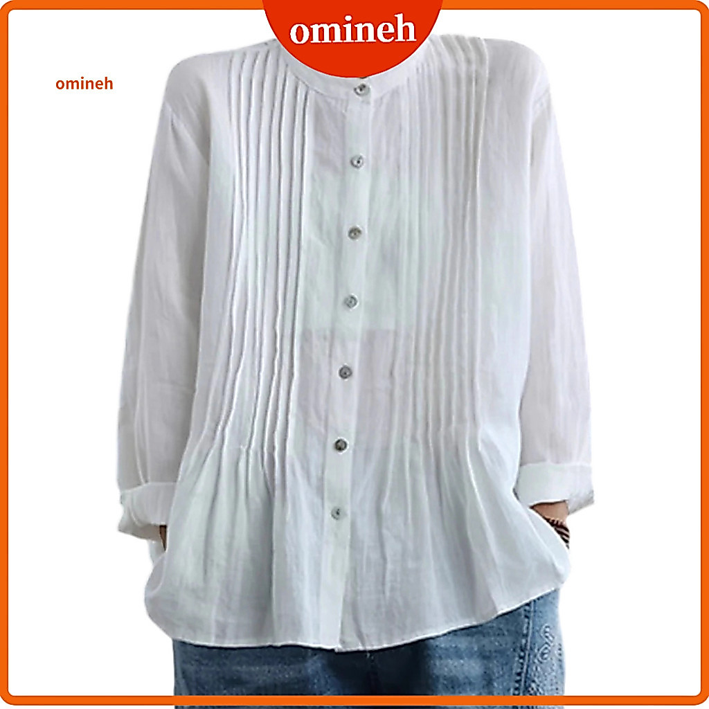 Skin-friendly Women Top Shirt Tops Women’s Long Sleeve Pure Color Stand Collar Blouse Single-breasted Button for Work