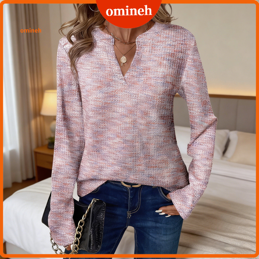Soft Stretchy Blouse Skin-friendly Shirt Women’s V-neck Long Sleeve Pullover Top – Loose Fit Casual for Spring Autum
