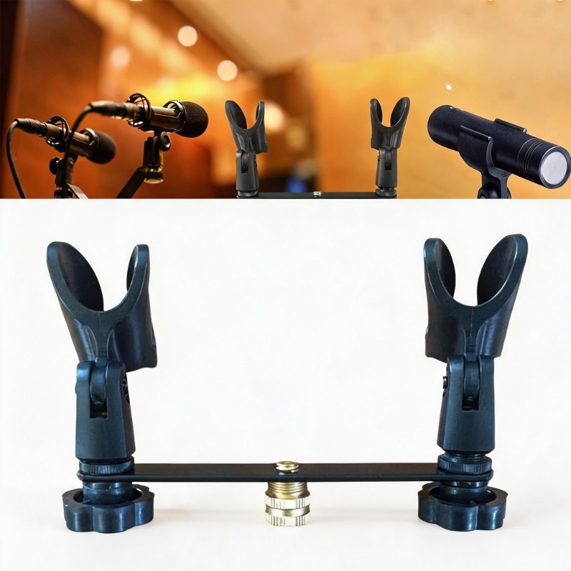 Utake Mics Stand Clip Holder Com Rosca De Montagem Central Preta Dois Microfones Barra De Suporte Para Gravação De Mesas