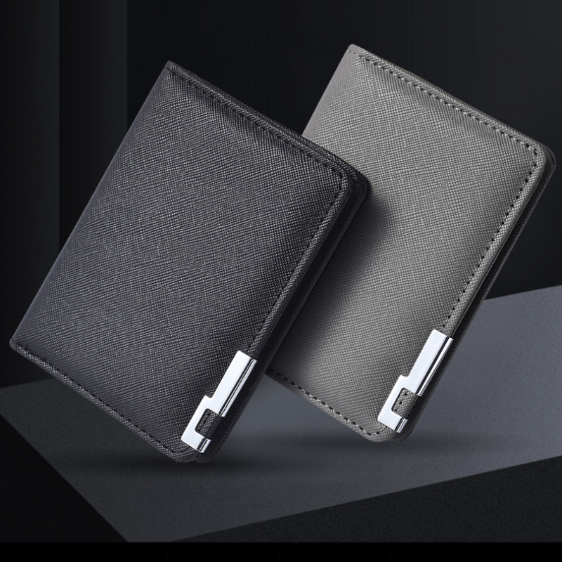 Carteira De Couro Masculina Ultrafina Curta-Bolsa Com Clipe Para Dinheiro Slot Vários Cartões De Grande Capacidade ​