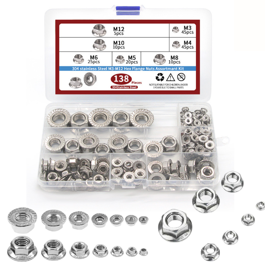 KIT 138 PORCAS FLANGEADA SEXTAVADA AÇO INOX M5 M6 M8 M10 M12
